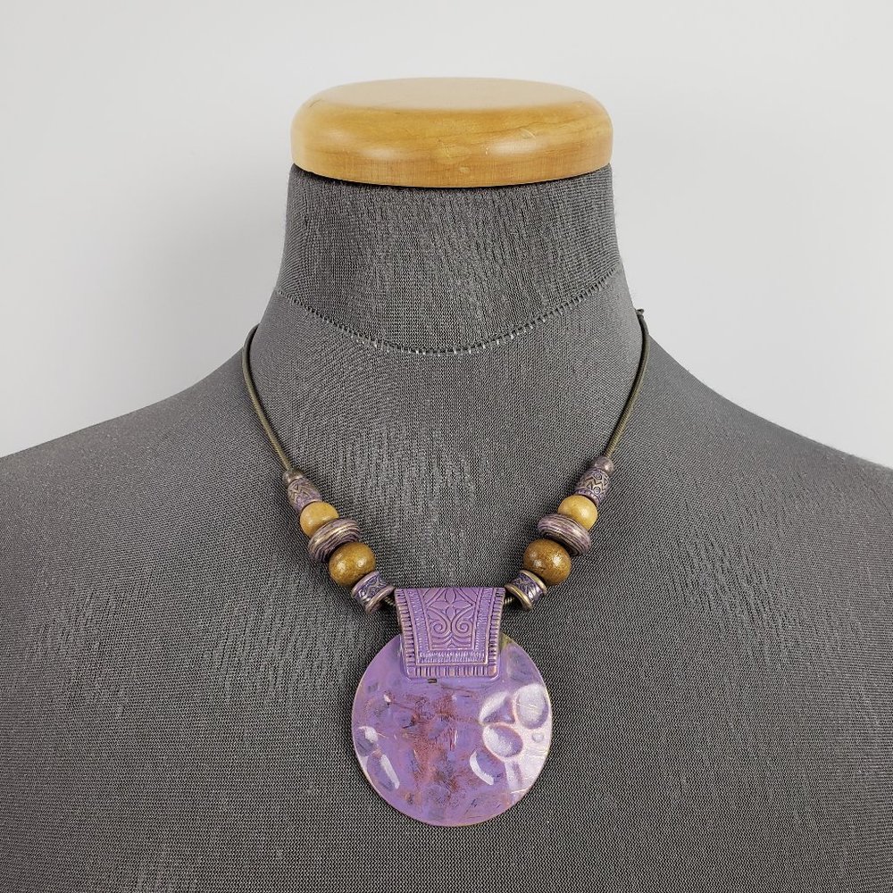 Boho Purple Beaded Pendant Necklace